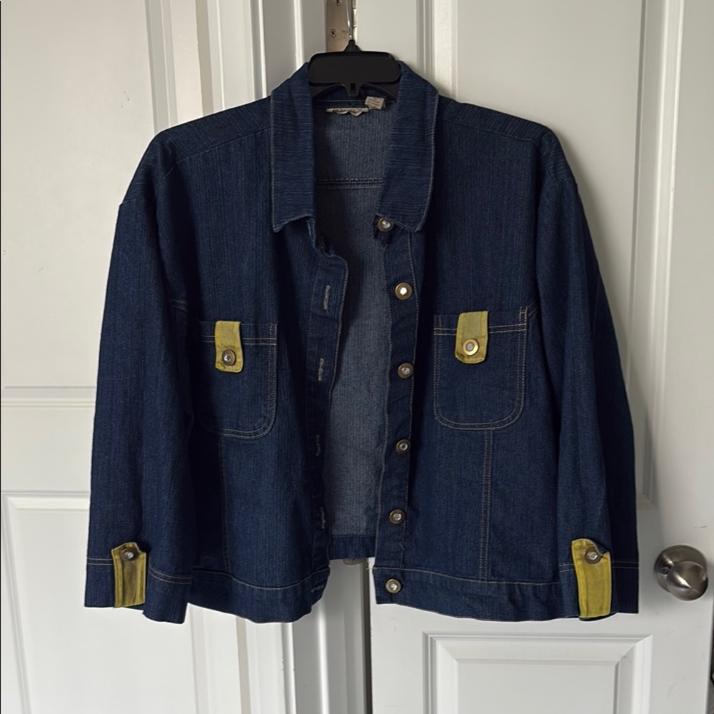 Oversized Denim Jacket with Yellow Accents by Gold Flava